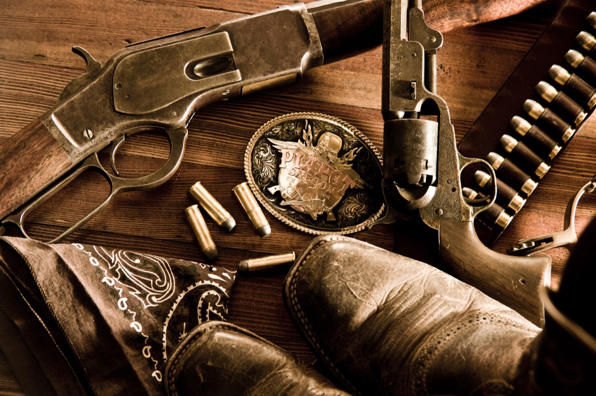 Vintage revolvers and leather